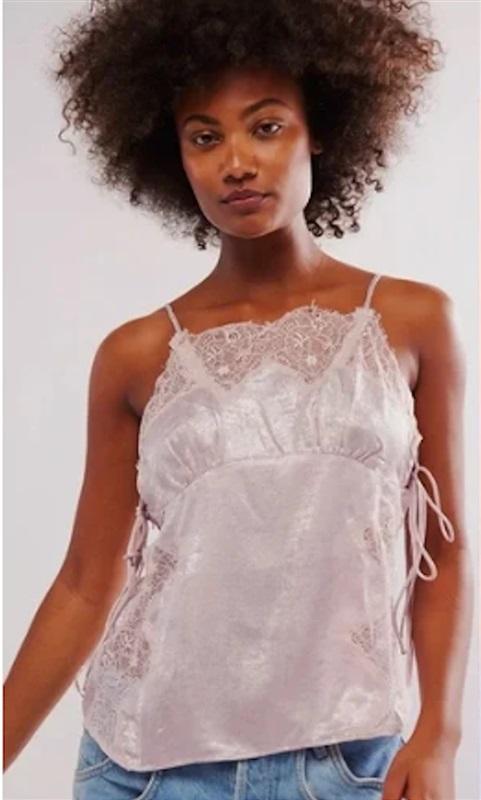 NWT Intimately FP Free People XS Shimmer On Cami Lilac Lace Tank Top 1346489