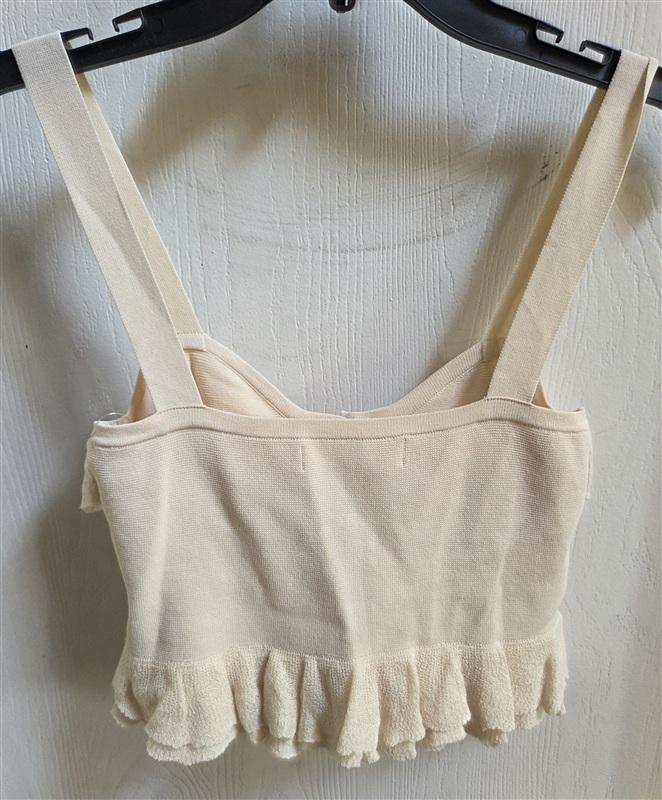 NWOT Lingerie Inspired Knit Ruffled Top Sleeveless Pearl Buttons Ivory 136491