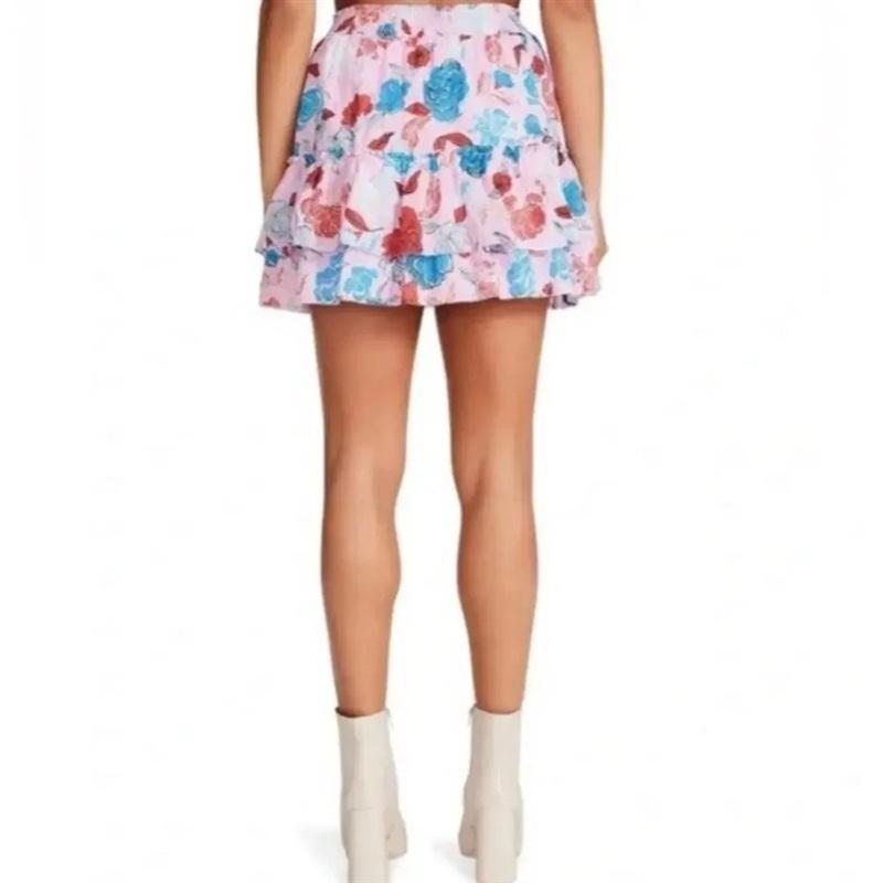 NWT BB Dakota Steve Madden L Tiered Pink Blue Red Mini Skirt 136496