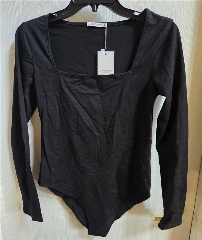 NWT Mango Pop M Long Sleeve Ballet Core Black Bodysuit 136513