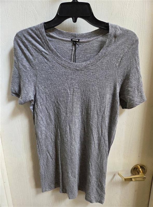 NWT Monrow L Textured Tri-Blend Fitted Round Neck Tee Gray 136516