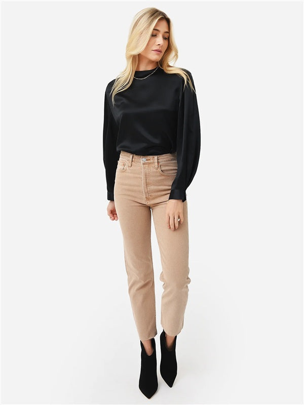 NWOT Vince S Pleated Cuff Crew Neck Blouse 100% Silk Black 136517