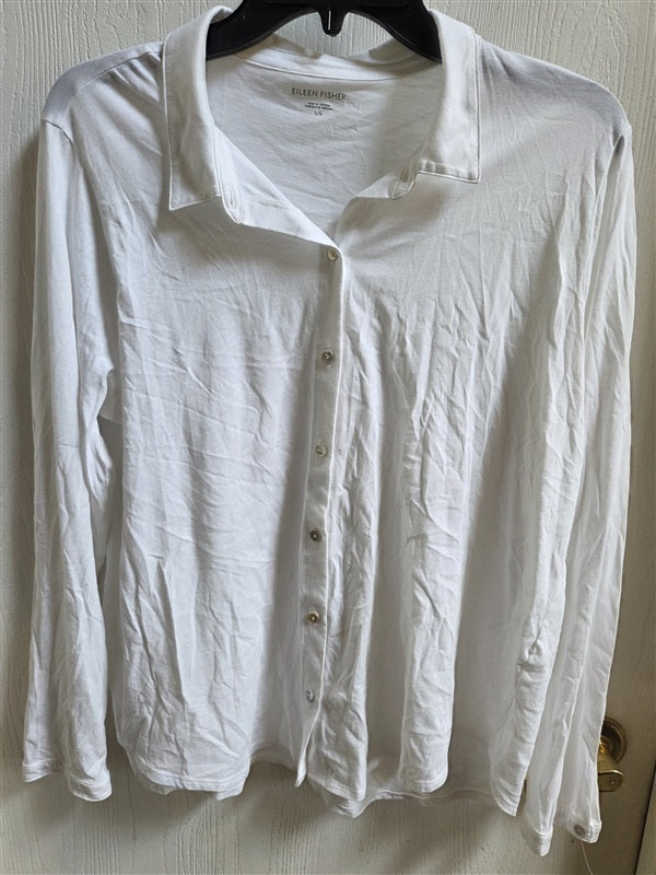 NWOT Eileen Fisher Large White Organic Cotton Button Up Tunic Shirt 136520
