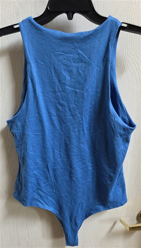 NWOT Gaze High Neck XL Ultra Suede Thong Bodysuit Blue 136521