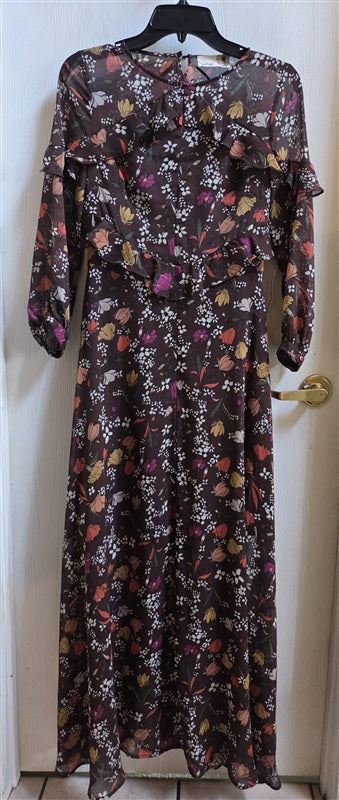 NWT Anthropologie S Everleigh Fall Sheer Long Sleeve Ruffle Dress 136525