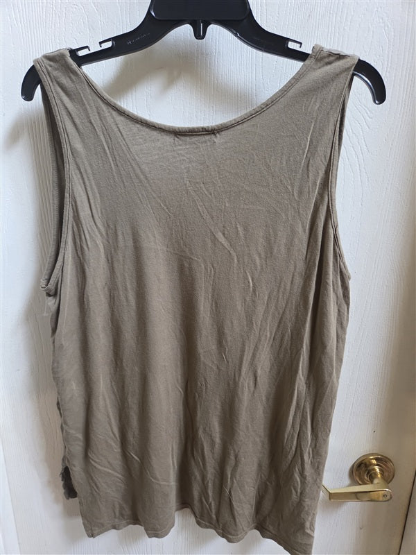 NWOT Michael Stars V Neck Shiny Satin Front Cotton Back Tank Top Green 136526