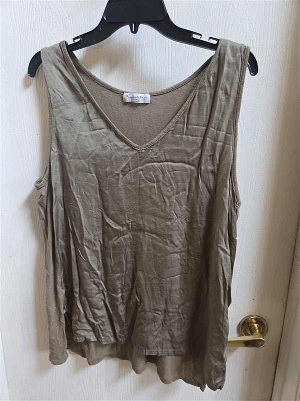 NWOT Michael Stars V Neck Shiny Satin Front Cotton Back Tank Top Green 136526