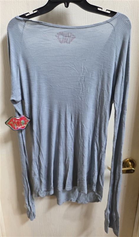 NWT CHICK by Nicky Hilton L Henley Tunic Sky Blue Y2K Semi Sheer 136529