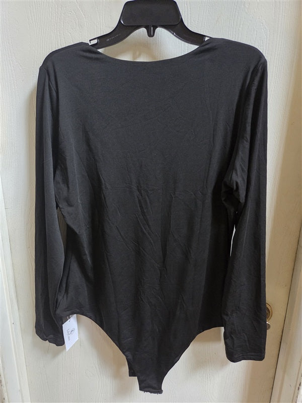 NWT LilyCoco XXL Deep V Long-Sleeve Bodysuit Black Ballet Core Tops 136533