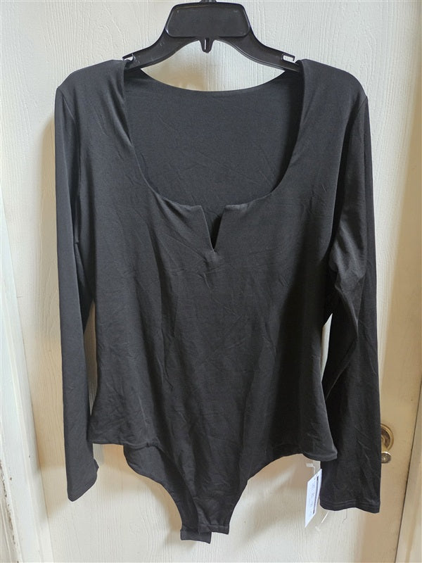 NWT LilyCoco XXL Deep V Long-Sleeve Bodysuit Black Ballet Core Tops 136533