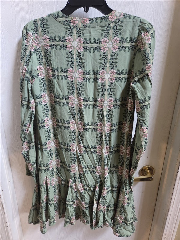 NWOTD Loft XS Garden Tile Green Floral Drop Waist Dress 136534