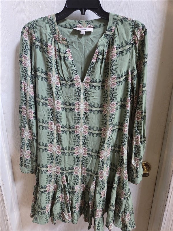 NWOTD Loft XS Garden Tile Green Floral Drop Waist Dress 136534