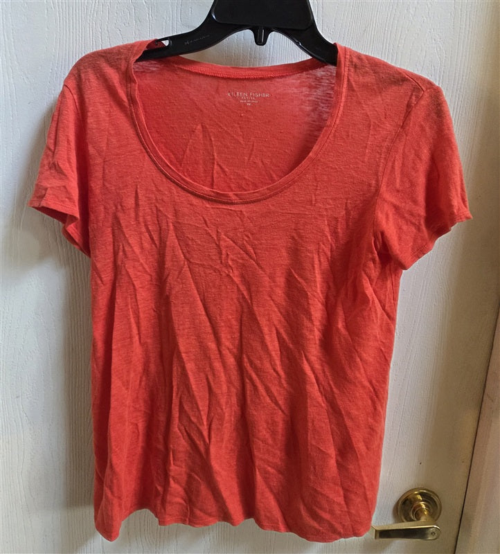 PO Eileen Fisher Petite S Linen Orange Scoop Marled Short Sleeve T-Shirt 136535