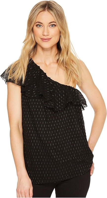 NWOT Trina Turk M Off Shoulder Black Gold Ruffle Blouse 136538