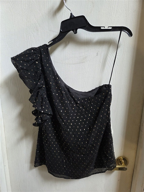 NWOT Trina Turk M Off Shoulder Black Gold Ruffle Blouse 136538