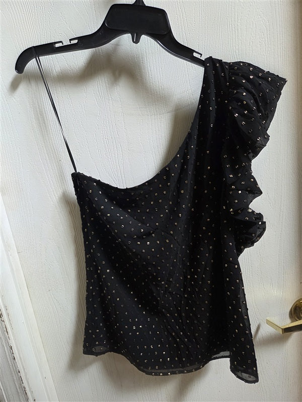 NWOT Trina Turk M Off Shoulder Black Gold Ruffle Blouse 136538