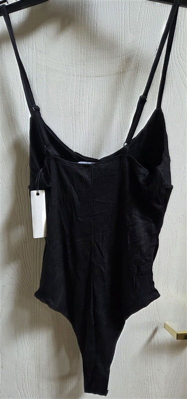 NWT Olivaceous M Ribbed Knit Thong Bodysuit Black 136540
