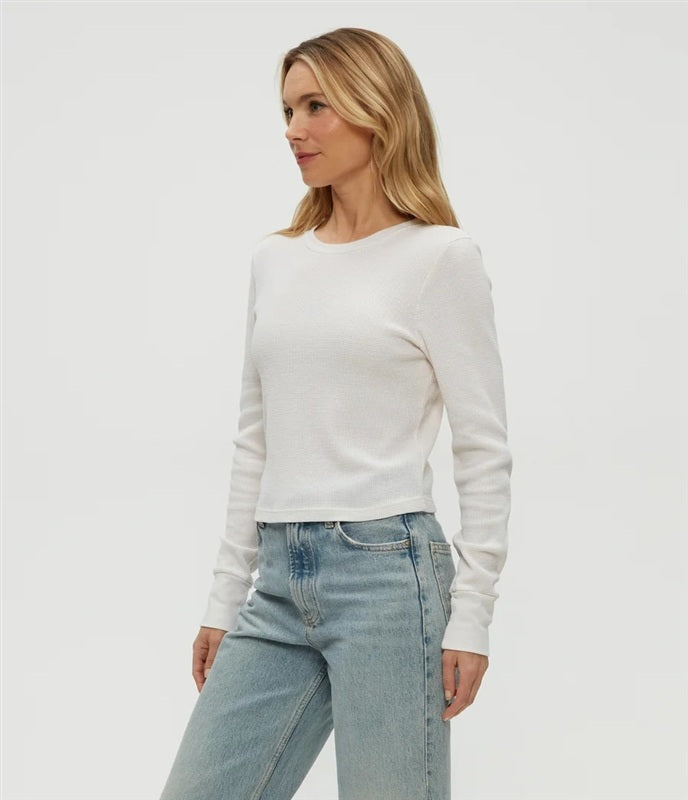 NWOT Michael Stars XS Palmer Thermal Cropped Tee White 136542