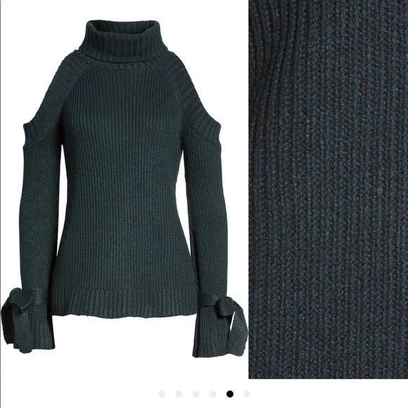 NWT Anthropologie J.O.A. M Cold Shoulder Turtleneck Sweater Tie Sleeves 136543