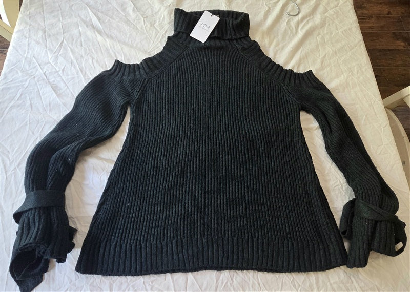 NWT Anthropologie J.O.A. M Cold Shoulder Turtleneck Sweater Tie Sleeves 136543