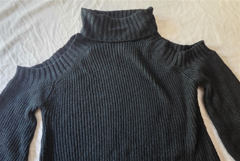 NWT Anthropologie J.O.A. M Cold Shoulder Turtleneck Sweater Tie Sleeves 136543