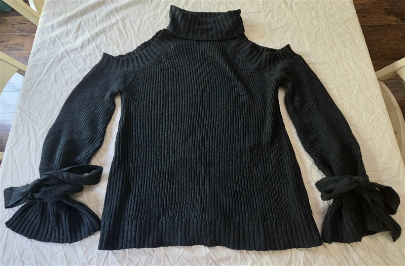 NWT Anthropologie J.O.A. M Cold Shoulder Turtleneck Sweater Tie Sleeves 136543