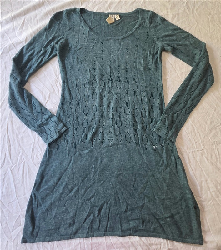 NWOT Adventura Eco S Pointelle Teal Green Sweater Mini Dress 136545