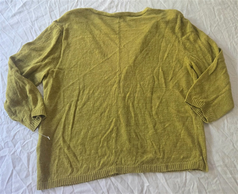 NWOT Eileen Fisher M Linen Cropped 3/4 Sleeve Cardigan Sweater Yellow 136546