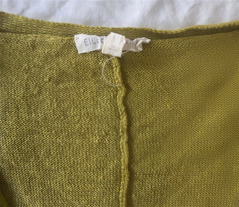 NWOT Eileen Fisher M Linen Cropped 3/4 Sleeve Cardigan Sweater Yellow 136546