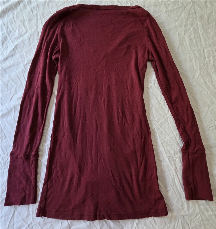 NWOT Michael Stars OS Supima Long Sleeve Raw Edge V Neck Tee Shirt 136548