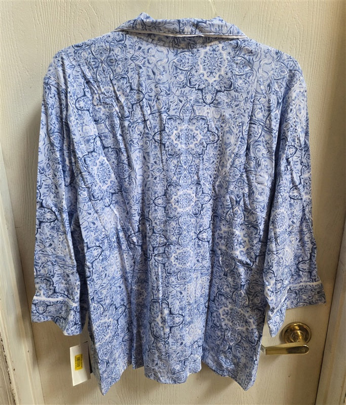 NWT Ralph Lauren 1X Bermuda Knit Pajama Short Top Set Blue White 136552
