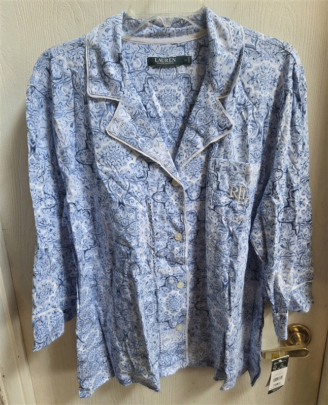 NWT Ralph Lauren 1X Bermuda Knit Pajama Short Top Set Blue White 136552
