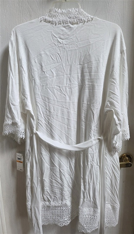 NWT Flora Nikrooz S Edie Cotton Lace Trim Bridal Short Robe Q80699 Ivory 136553