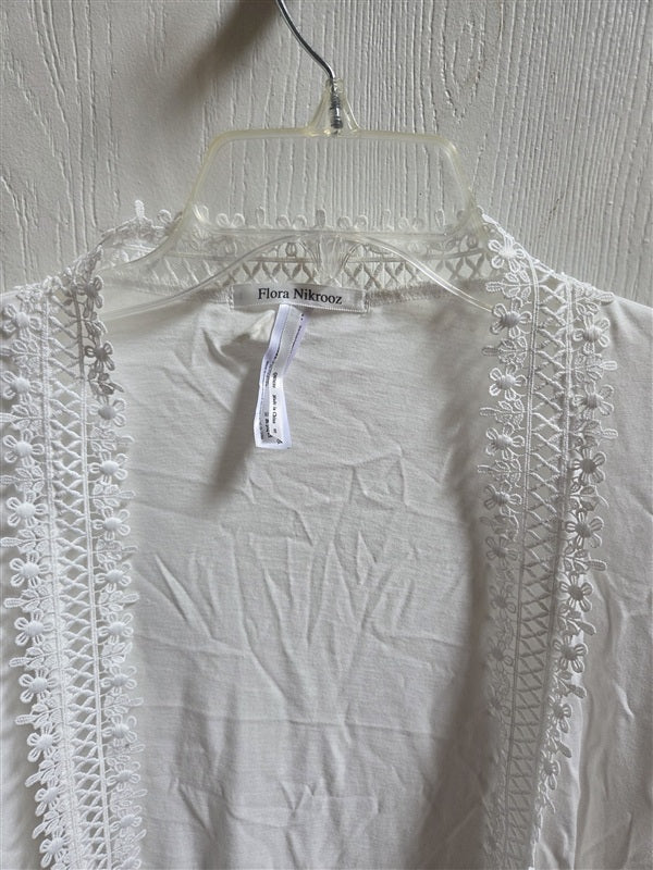 NWT Flora Nikrooz S Edie Cotton Lace Trim Bridal Short Robe Q80699 Ivory 136553