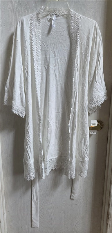 NWT Flora Nikrooz S Edie Cotton Lace Trim Bridal Short Robe Q80699 Ivory 136553