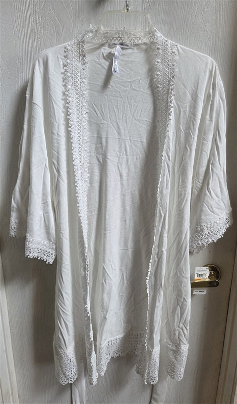 NWT Flora Nikrooz S Edie Cotton Lace Trim Bridal Short Robe Q80699 Ivory 136553
