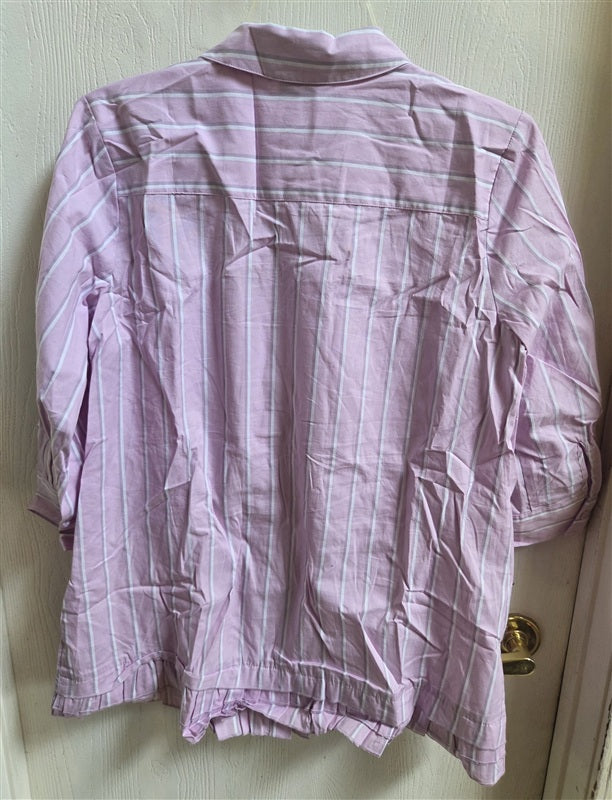 NWOT Joan Rivers S 3/4 Sleeve Striped Shirt Ruffle hem Purple 136554