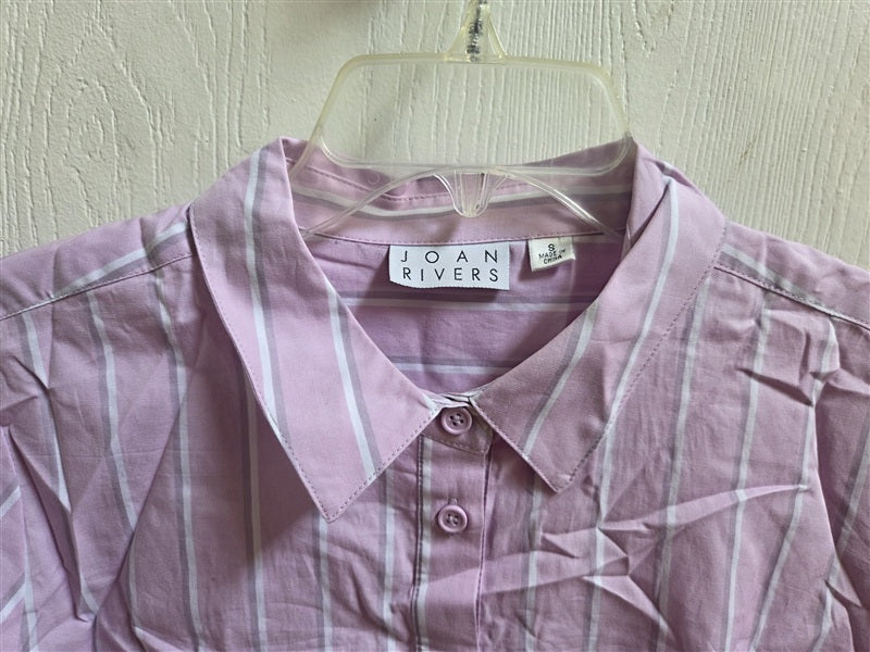 NWOT Joan Rivers S 3/4 Sleeve Striped Shirt Ruffle hem Purple 136554