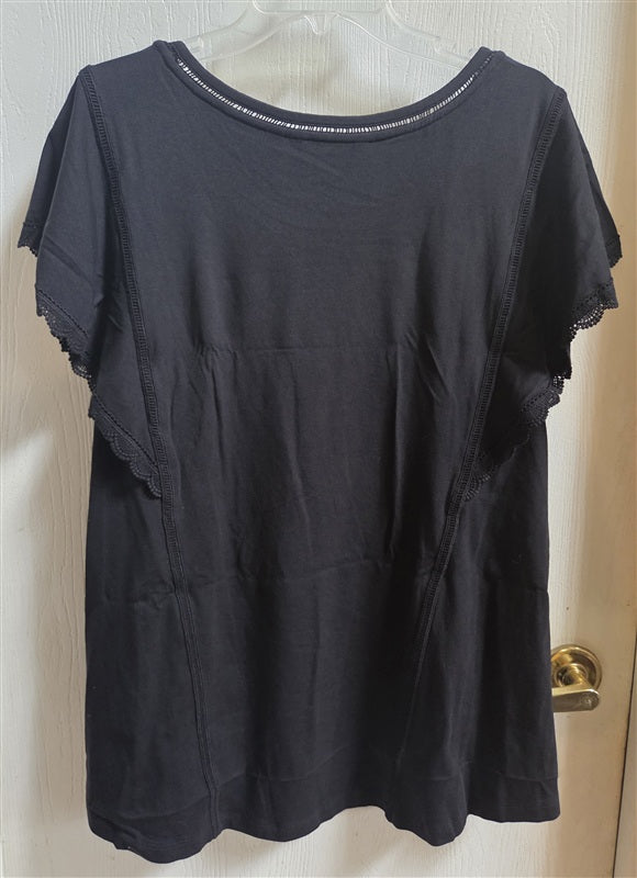 NWOT Isaac Mizrahi Flutter Sleeve T Shirt Black 136556