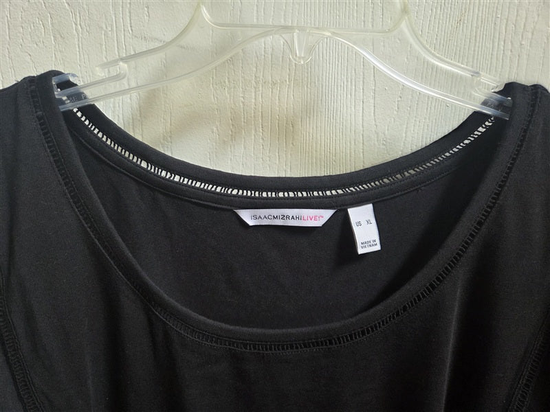 NWOT Isaac Mizrahi Flutter Sleeve T Shirt Black 136556