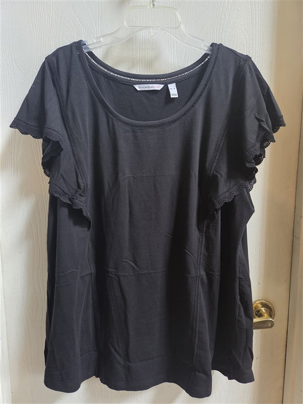 NWOT Isaac Mizrahi Flutter Sleeve T Shirt Black 136556