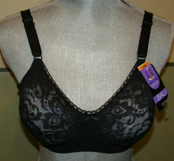 NWT Bali 38D Lace 'N Smooth Seamless Cup Underwire Bra 3432 Black 136571
