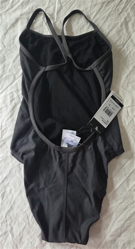 NWT Adidas 26 Solid Stripes C-Back One Piece 5APF014 Swimsuit Gray 136587