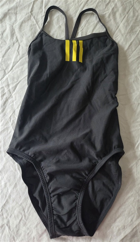 NWT Adidas 26 Solid Stripes C-Back One Piece 5APF014 Swimsuit Gray 136587