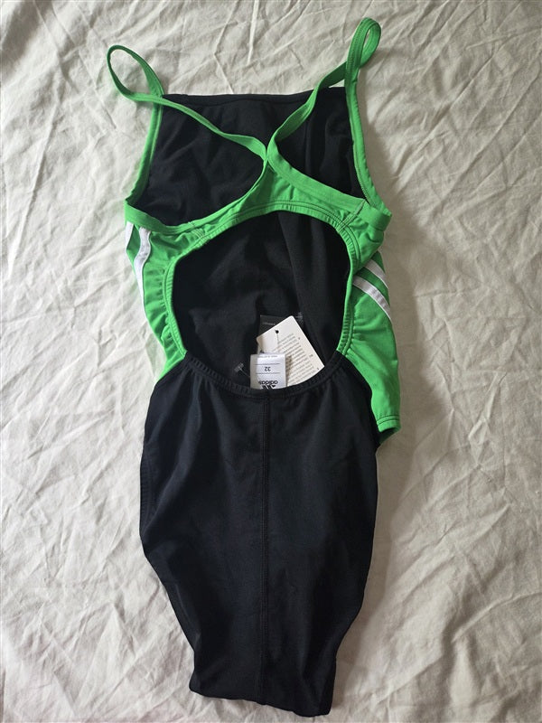 NWT Adidas 32 Splice Vortex Back One Piece Swimsuit 3APF022 Green 136589