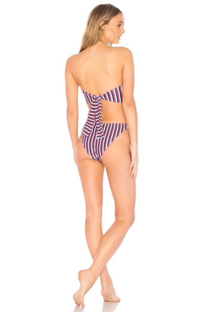 NWT Motel S Zolly Triple Stripe One Piece Strapless Swimsuit Red Wht Blue 136610