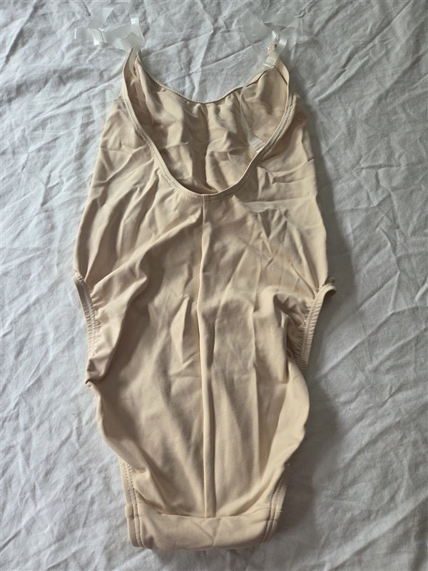 NWt CAPEZIO XS Adjustable Cami Leotard Beige w/ Clear Transition Straps 136622