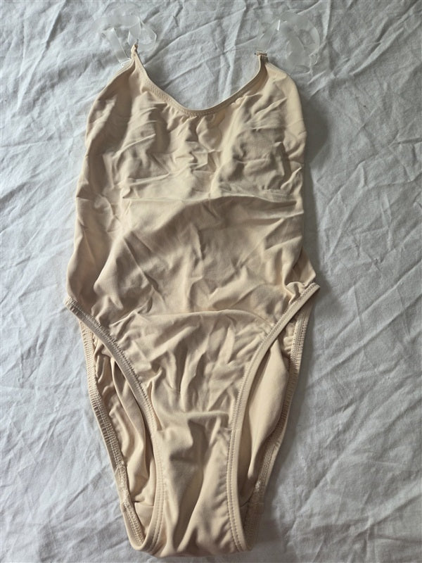NWt CAPEZIO XS Adjustable Cami Leotard Beige w/ Clear Transition Straps 136622