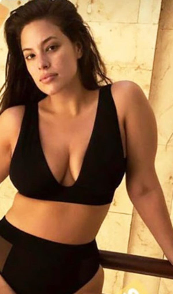 NWT Swimsuits for All Ashley Graham 4 Deep V Bikini Top Mesh Black 136625