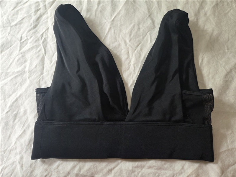 NWT Swimsuits for All Ashley Graham 4 Deep V Bikini Top Mesh Black 136625